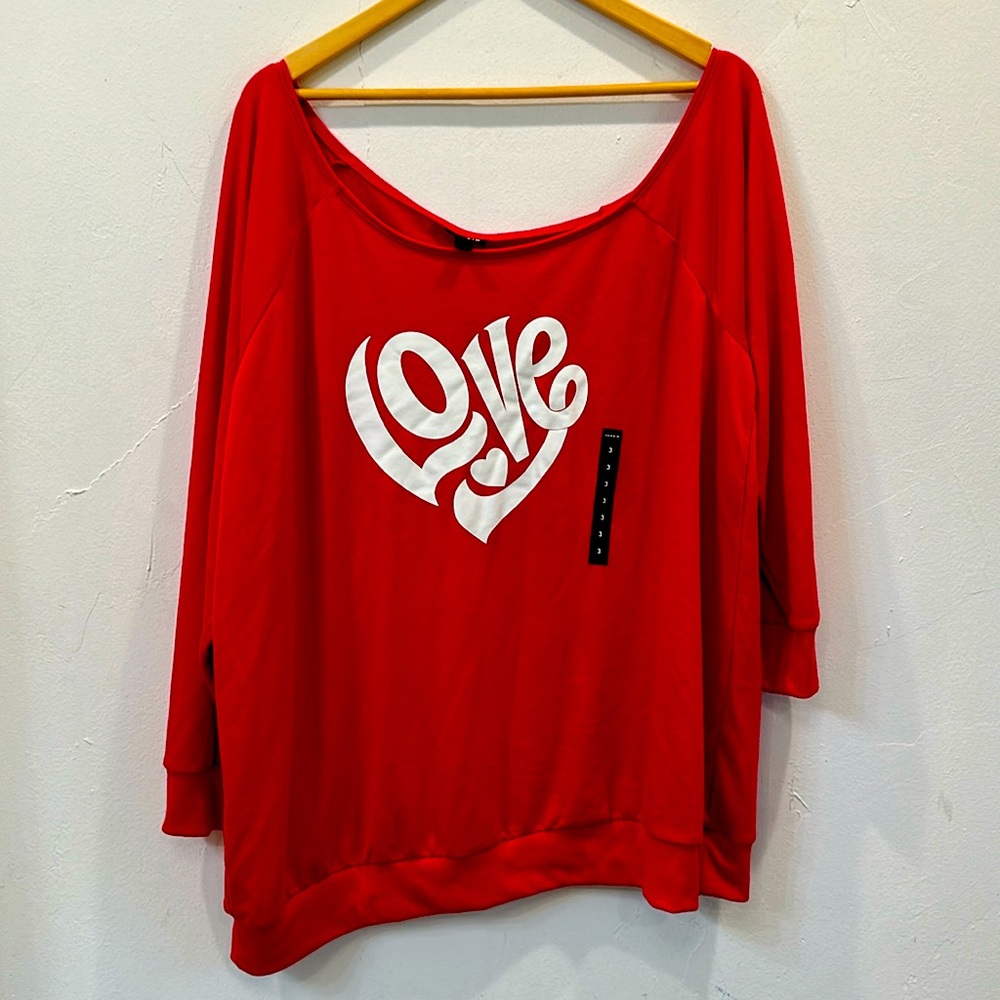 Torrid Graphic One Shoulder LOVE Sweatshirt Women's 3X Hot Pink French Terry Top